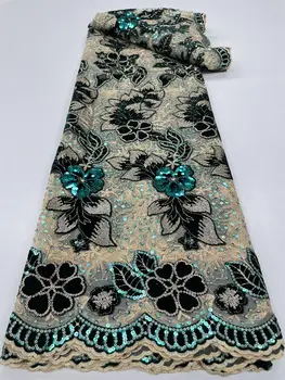 Vysoce kvalitní africká nigerijská krajková látka na šití, sametová, flitry, vyšívaná šňůrka, gipurová, svatební šaty, 5 yardů QF129 10 nejlepší prodej tradiční nigerijská svatební látka - №9