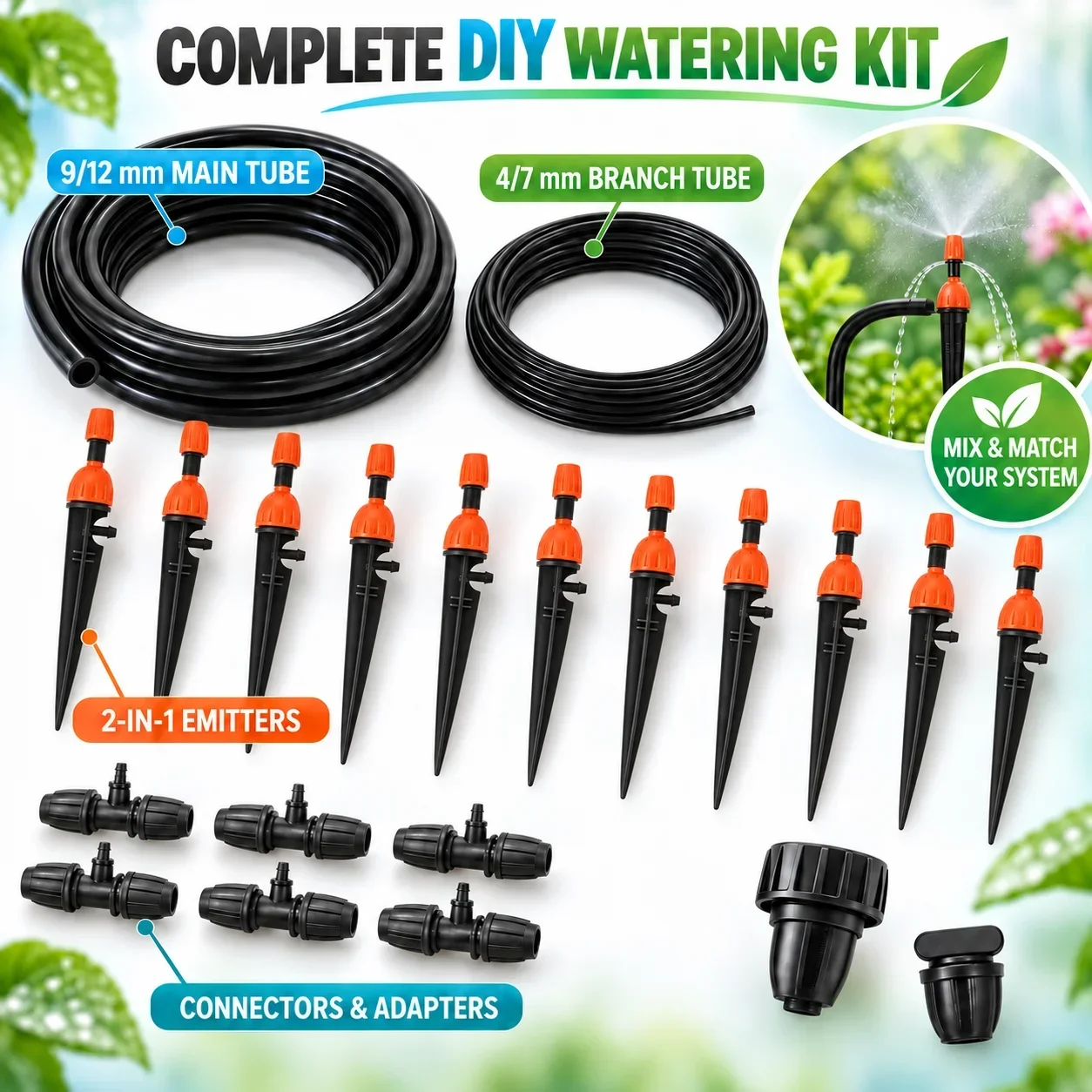 Micro Drip Irrigation System Portable 20M30M40M Automatic Watering with Adjustable Drippers Misting Watering Kits Garden Hose