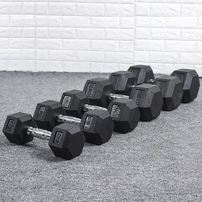 Hexagonal Fixed Dumbbells Men\'s Fitness Equipment Home Ladies Rubber Dumbbells