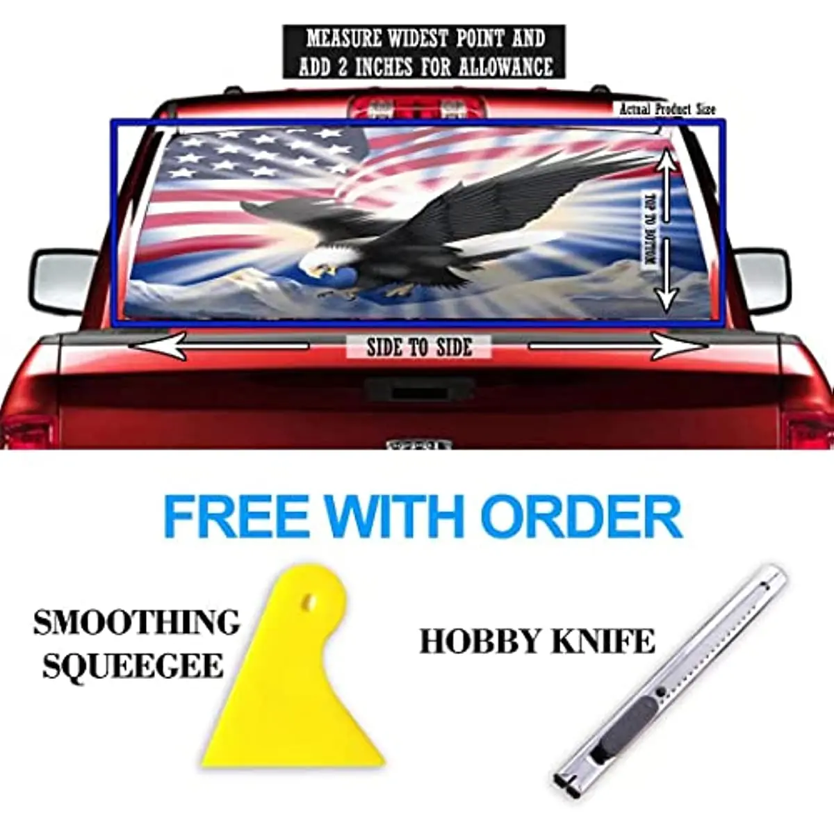 Rear Window Decals - Patriotic Eagle with American Flag , Animal Car Rear Window Decal Cover, Back Window Stickers for Car Truck