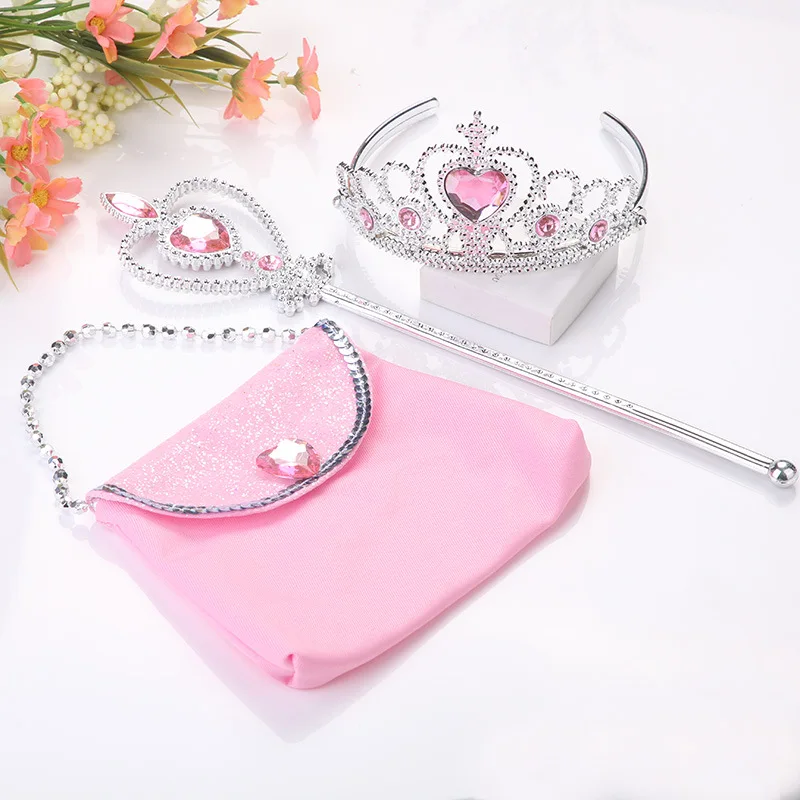 Elsa Princess Accessories Gloves Purse Wand Crown Jewelry Set Cosplay Dress Up Aurora Necklace Braid for Princess Accessories