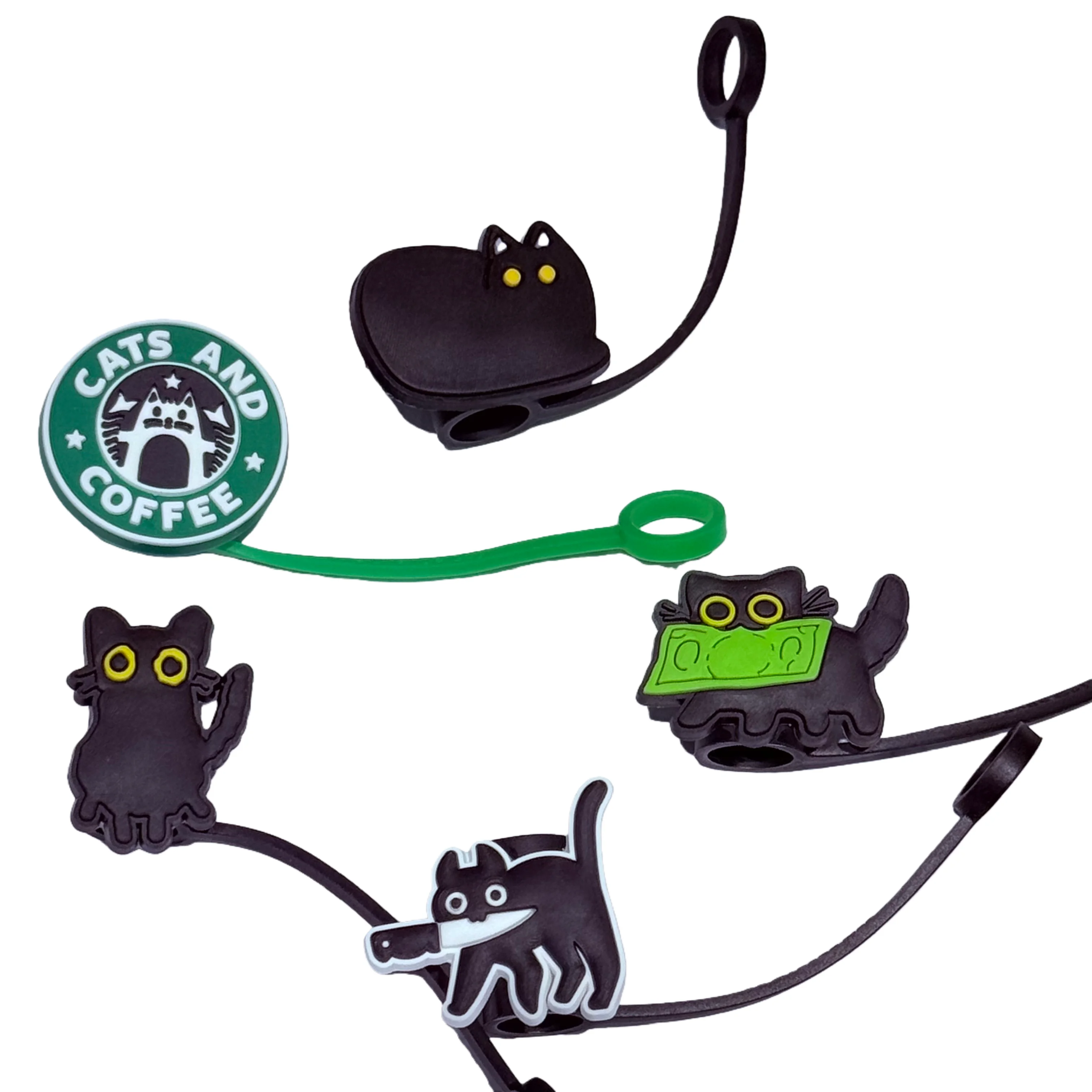 1-5Pcs Cartoon Cat Silicone 10mm Straw Caps For Stanley 30&40 Oz Tumbler with Handle Dust-Proof Reusableaw sleeve Kids Gift