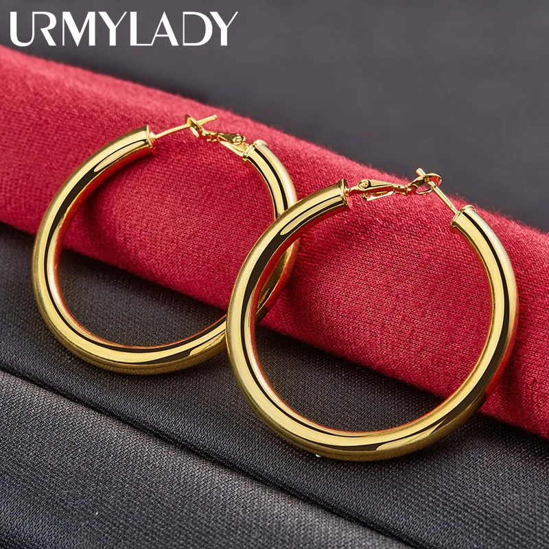 URMYLADY Smooth Circle 50mm Hoop Earrings 925 Silver Plated 18k Gold  For Women Man Charm Wedding Engagement Fashion Jewelry