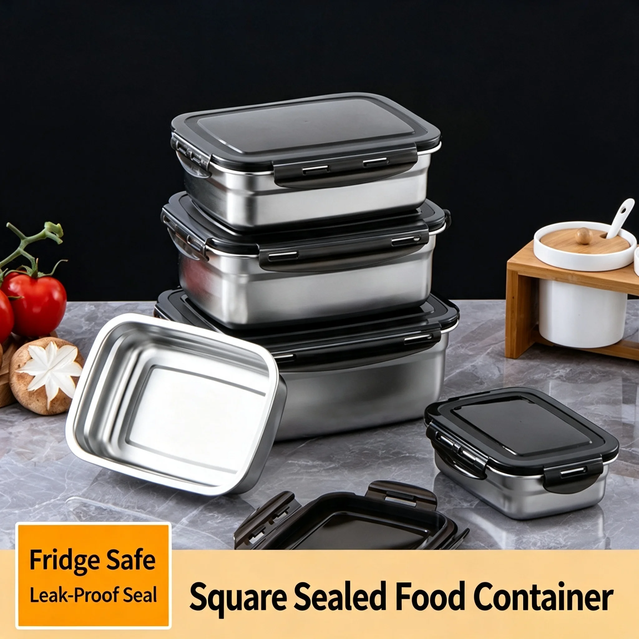 New 304 Stainless Steel Crisper Box Airtight Food Storage Container With Lid Lunch Bento Food Box Outdoor Picnic Camping Tool