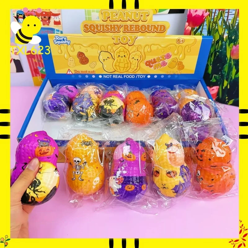 In Stock 12pcs/Full Case 11cm Halloween Peanut Squishy Toy Slow Rising Soft Moist Texture Stress Relief Fidget Toy Wholesale