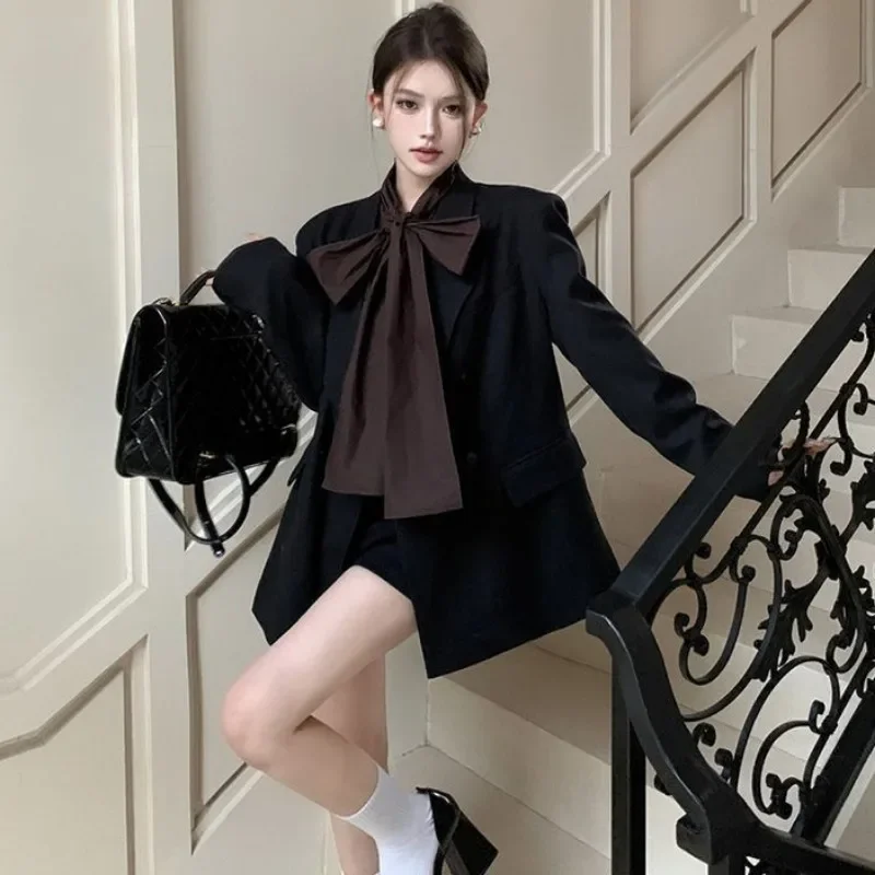 Elegante Vintage Koreanischen Stil Bluse Bogen Verband Chic Luxus Jugendliche Hemd Büro Dame Einfarbig Herbst frauen Kleidung