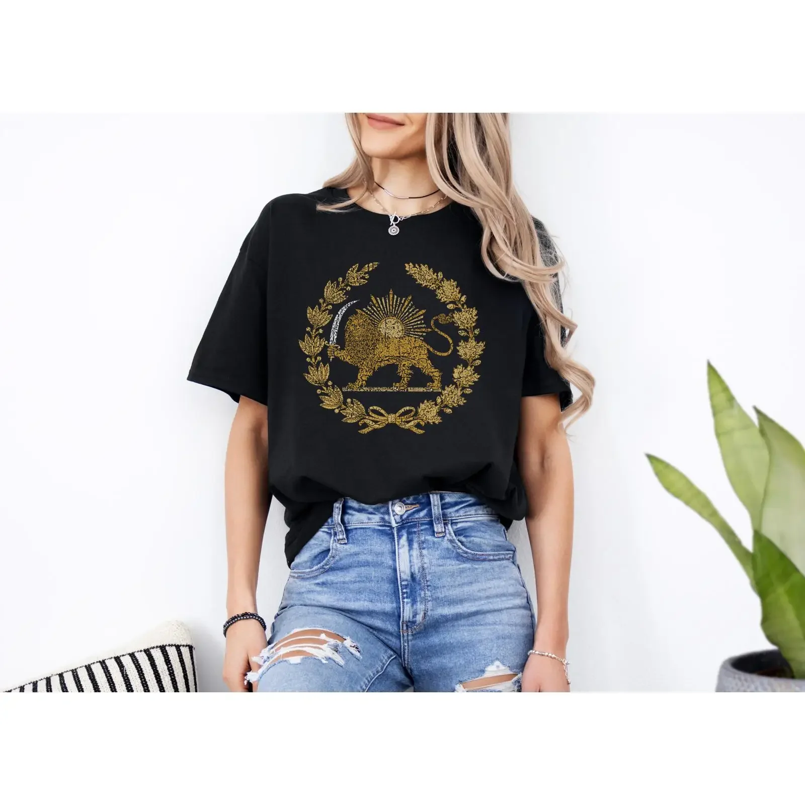 Persian Lion and Sun Shir o Khorshid T Shirt Iranian Heritage Patriotic Pride Casual vintage Washed fashion Breathable Stylish