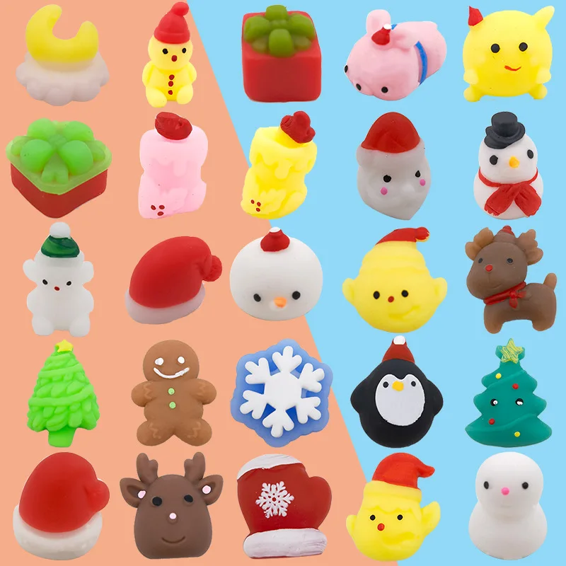 Christmas Squishy Mochi Fidget Toy Anti-Stress Santa Claus Squishies Cute Kawaii Stress Reliever Squeeze Toys for Kid Xmas Gift