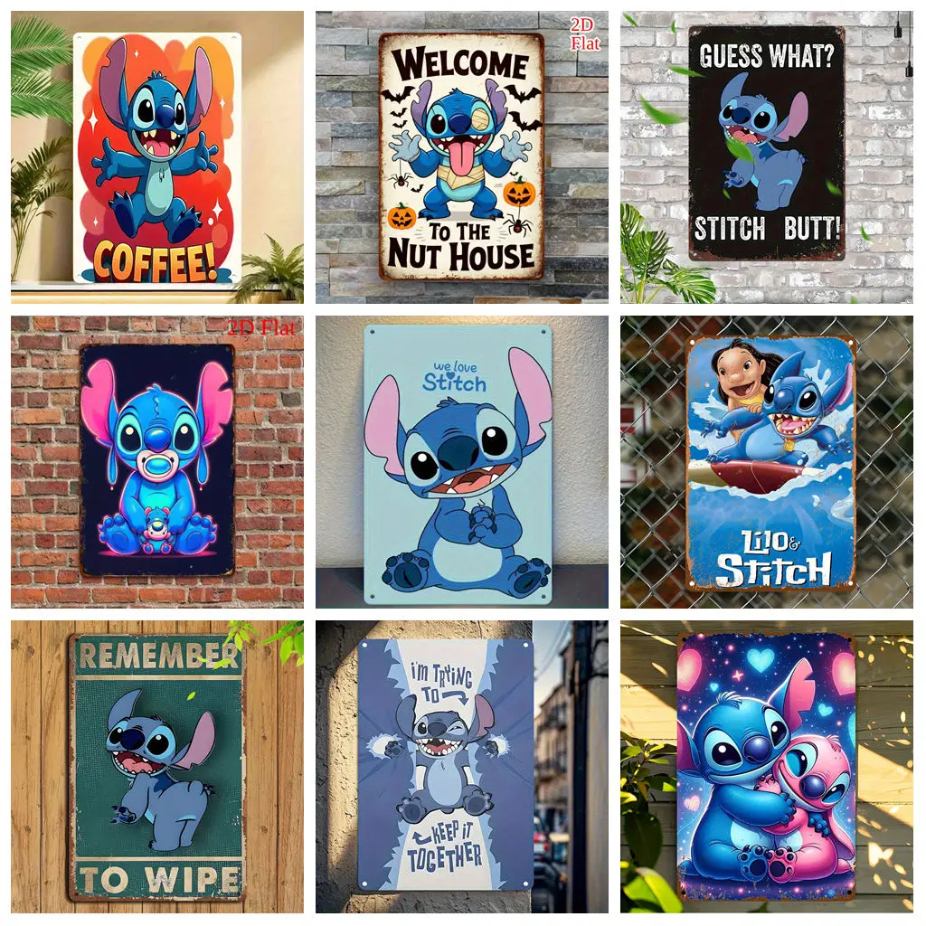 

Miniso Disney Stitch Creative Tin Sign Decor Wall Decor Art Wall Mural Room Decoration Decor Retro Metal Sign Plate Bar Poster
