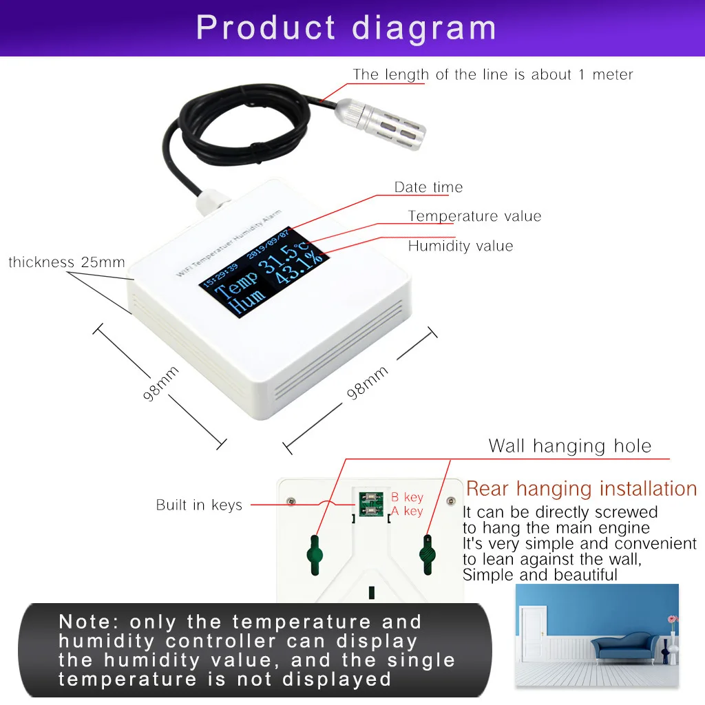 

Temperature and Humidity Alarm Temperature Upper Lower Limit Alarm Graffiti Smart APP Pushes Thermometer Hygrometer Recorder
