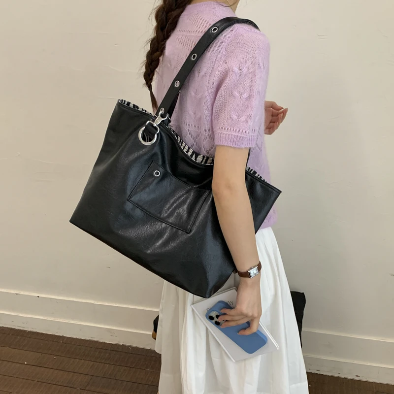 

Fashion Reversible Tote Bags Large Capacity Foldable Single Shoulder Bag Zebra Pattern Shopping Commuting Handbags for Women
