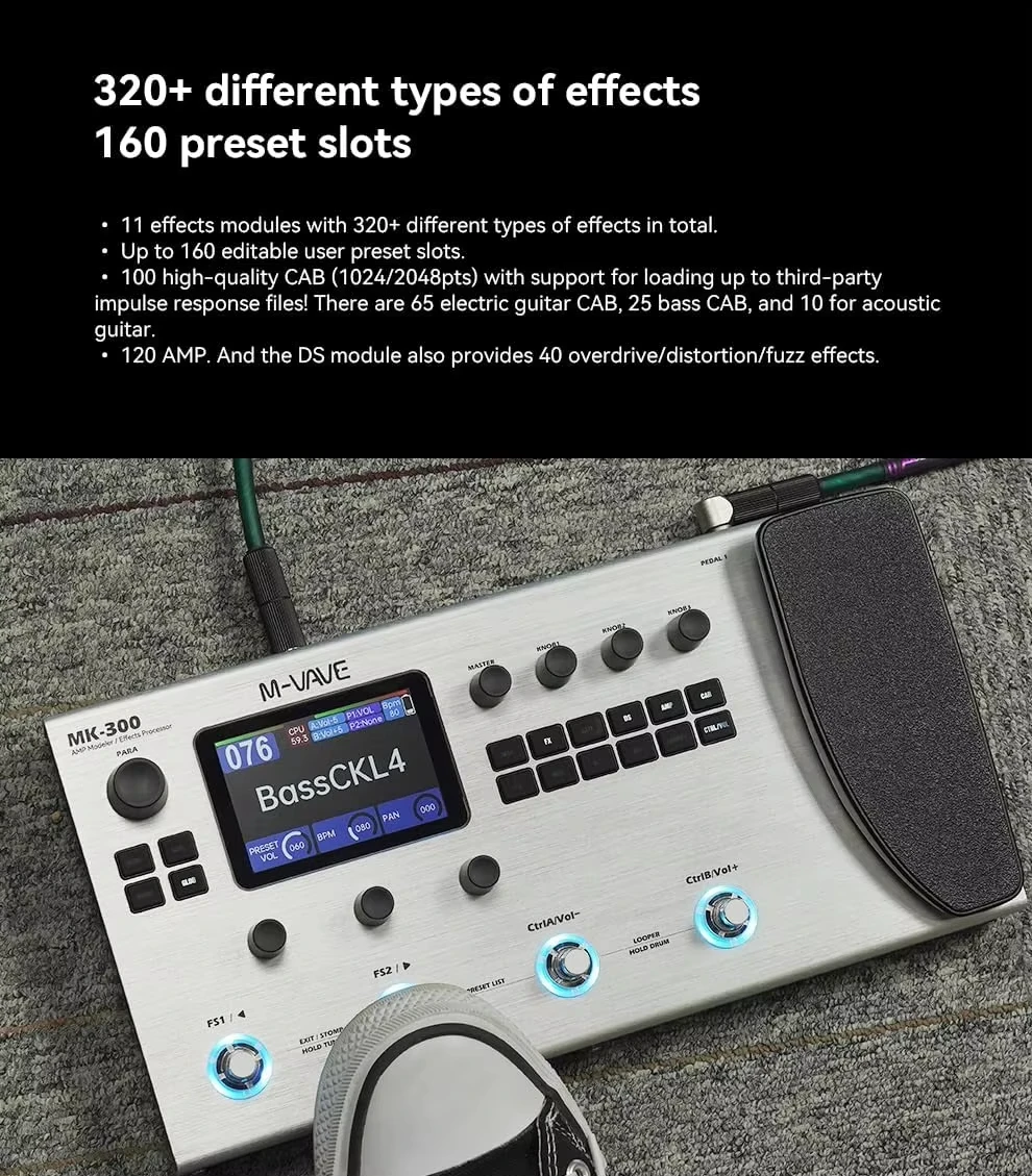 M-VAVE MK-300 Guitar and Bass Multi-Effect Pedal ANN Amplifier Simulation 360FX Bluetooth OTG Recording 150-Second Stereo Looper view 4