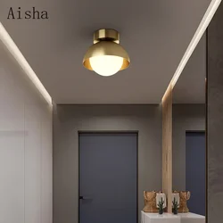 Nordic Copper Ceiling Lamp Light Luxury Glass Ceiling Light for Home Bathroom Corridor Glare Aisle Balcony Bedroom Lighting G9