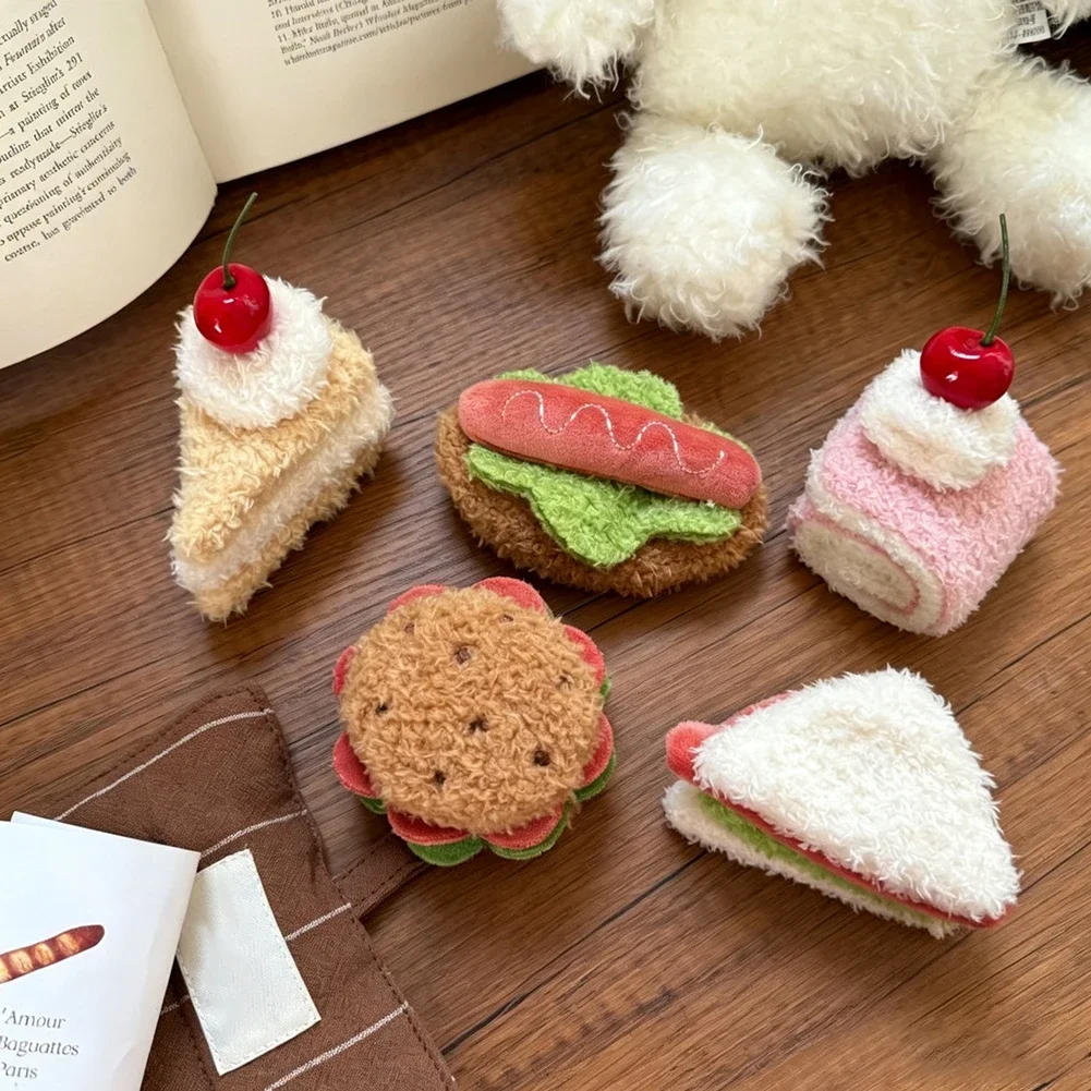 Cute Plush Simulation Food Barrette Cake Hamburger Sandwich Strawberry Roll Hair Clip Best Friend Gift