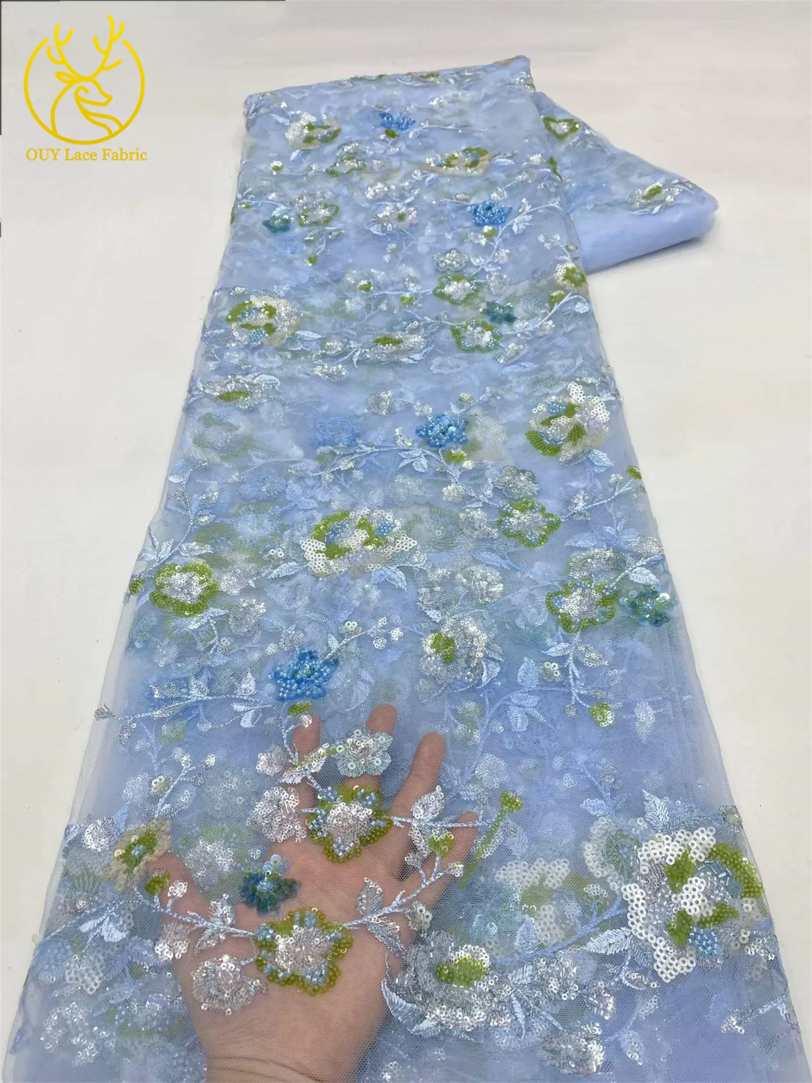 Elegantes Brautkleid mit Pailletten-Stickerei, Spitzenstoff 2026, Hochwertige Afrikanische Perlen-Tüllspitze für Damenkleider zum Nähen – Detail 5