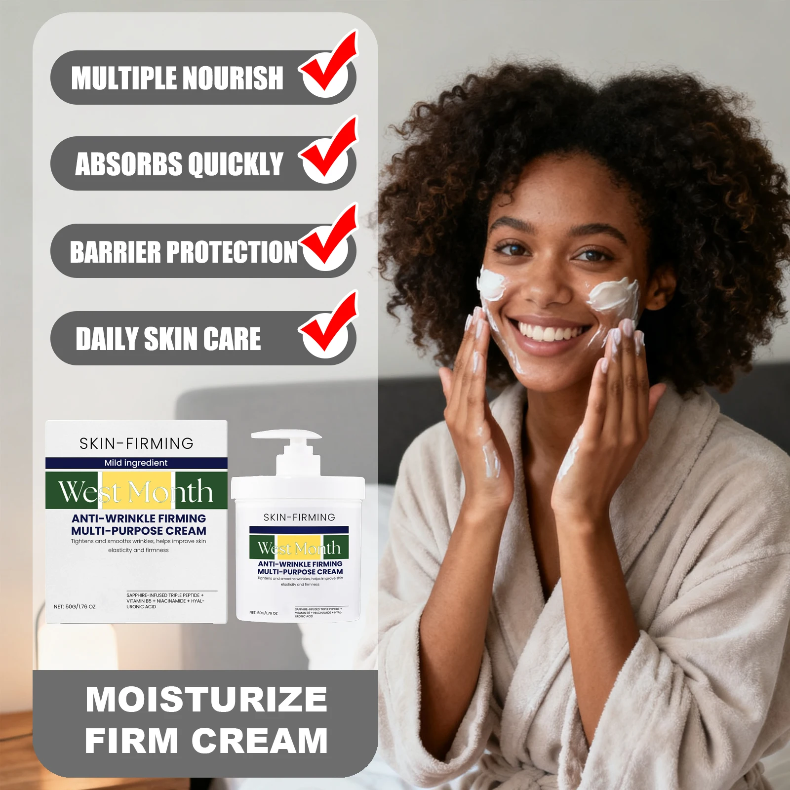 

WEST MONTH 50g Moisturizing & Firming Cream Multiple Nourishment Absorbs Quickly Build Barrier Protection for Daily Skin Care