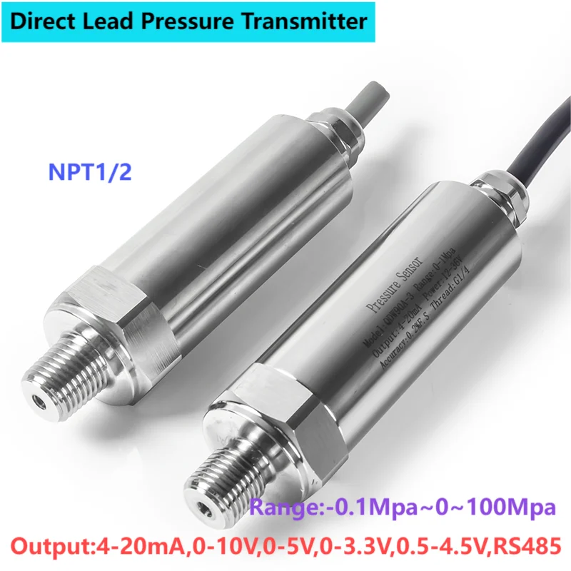 

NPT1/2 Direct Lead Pressure Transmitter 4-20mA 0-5V 1-5V 0-3.3V R485 Pressure Transducer 0.1Mpa1.6Mpa 25Mpa 40Mpa 50Mpa 60Mpa