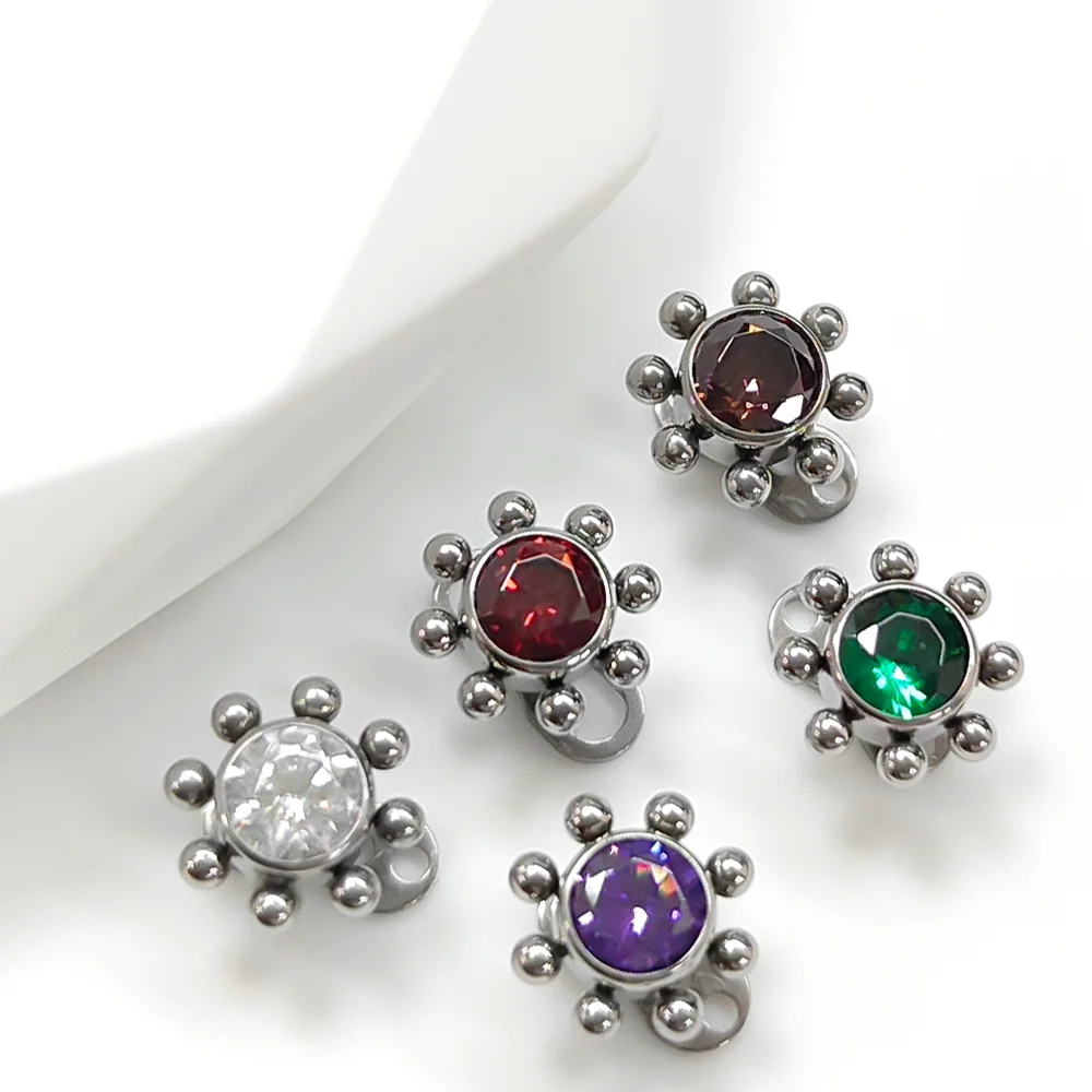 Implantatqualität F136 Titanlegierung Mode Sonnenblume Zirkonia Schlüsselbein Anker Ohrstecker Mode Unsichtbarer Piercing-Schmuck – Detail 7