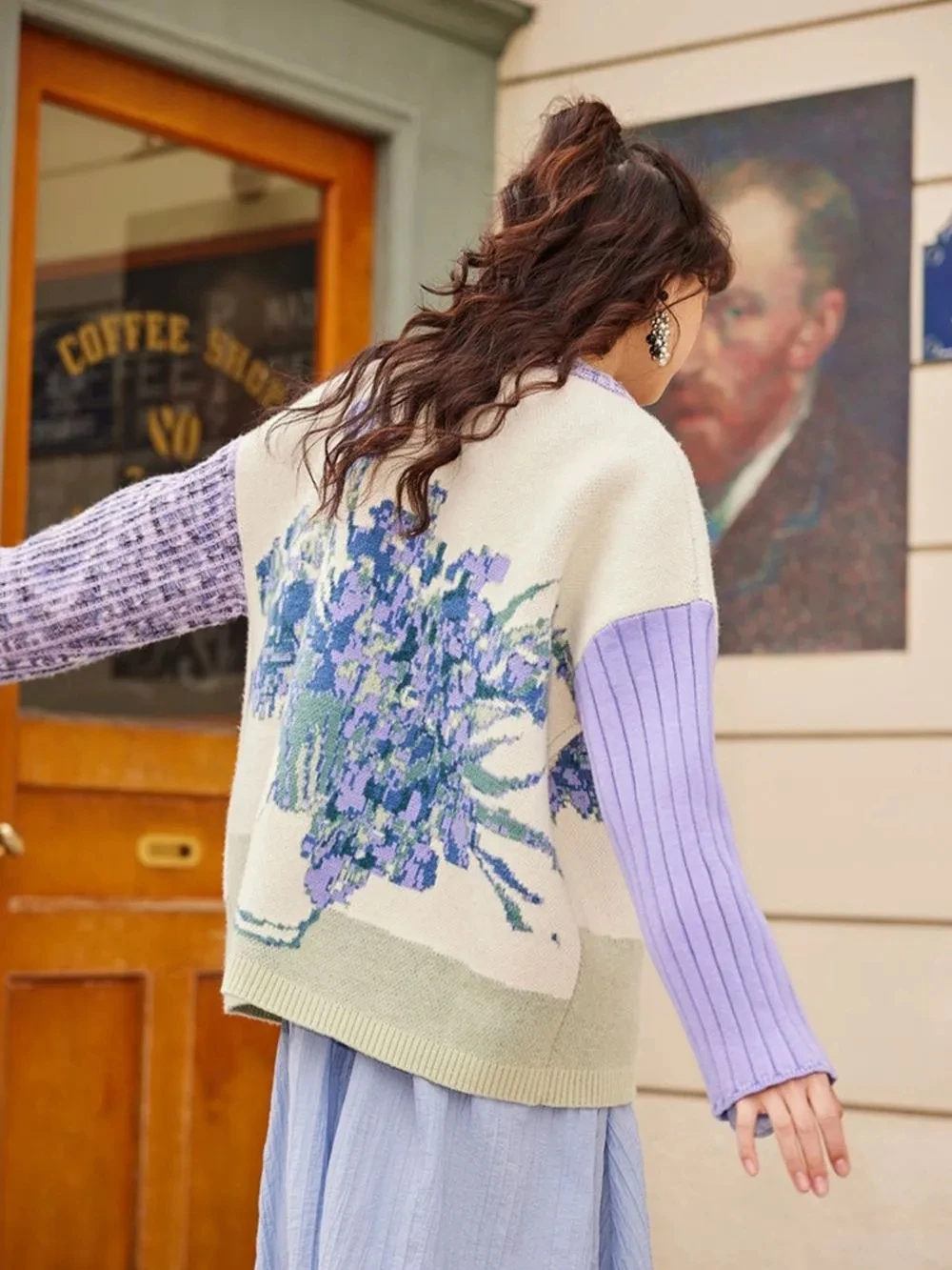 Artistic Masterpiece: Van Gogh Inspired 'Starry Night Flower Sea' Women's Sweater Coat for 2024 Spring and Autumn