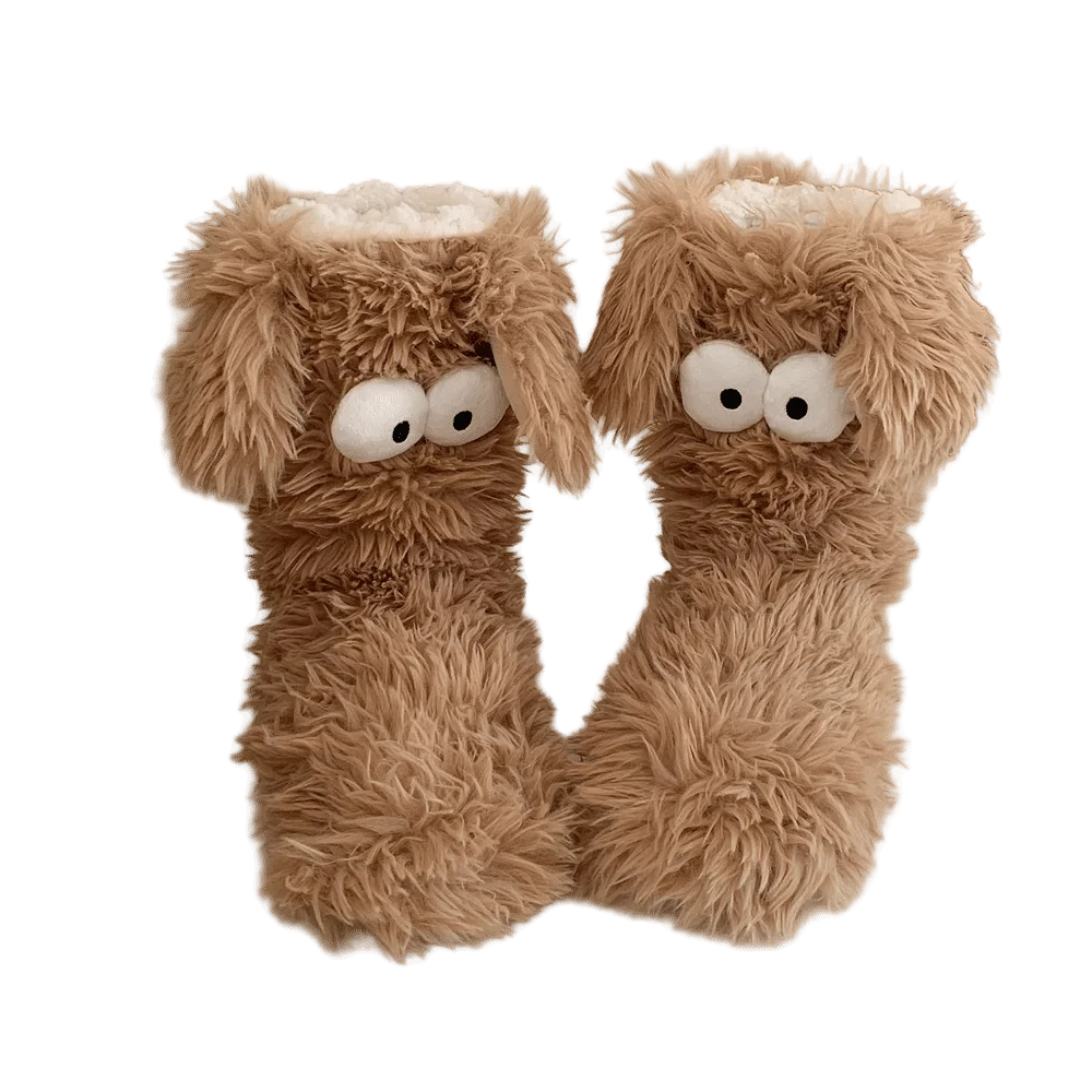 

Забавные носки-тапочки с большими глазами и ушками щенка, утолщенные нескользящие носки-тапочки с героями мультфильмов, теплые зимние носки из кораллового флиса до середины икры