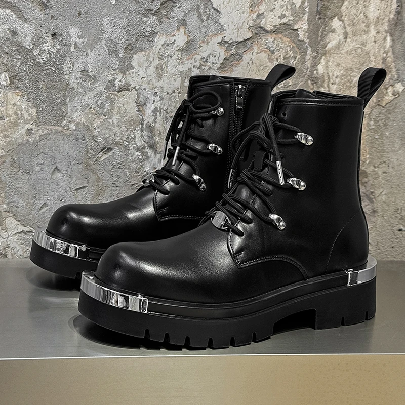 

British Style Black Men's Ankle Boots Comfortable Leather Boots for Men Outdoor Platform Motorcycle Boots Men Botas Para Hombre