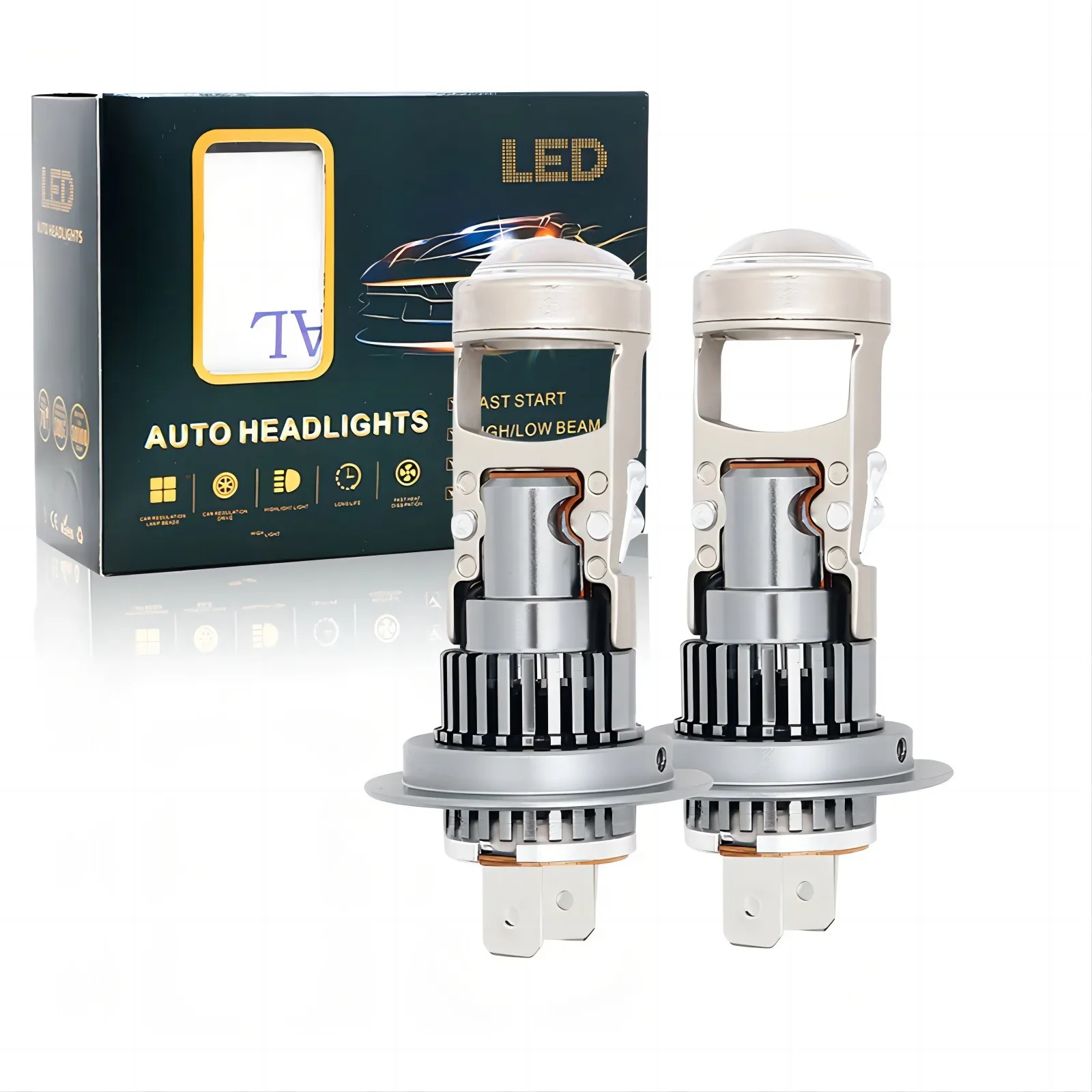 

H7 HB3 HB4 LED Headlight Bulbs 12V 25W 6000K with Lens for Car Truck