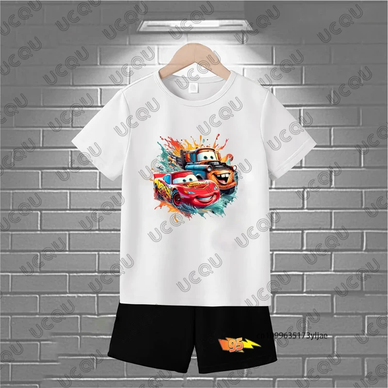 2 قطعة ملابس الأطفال رياضية البرق ماكوين سيارات 95 طباعة القطن تي شيرت + مجموعة تي شيرتات قصيرة للأطفال زوجين عادية دعوى الاطفال/الكبار الملابس #3