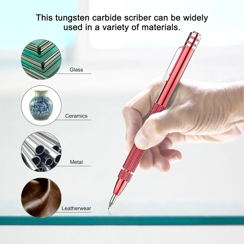 AA01-Color Tungsten Carbide Scriber With Magnet,A Ruler,With Extra 21Replacement Marking Tip,For Glass/Ceramics/Metal Sheet