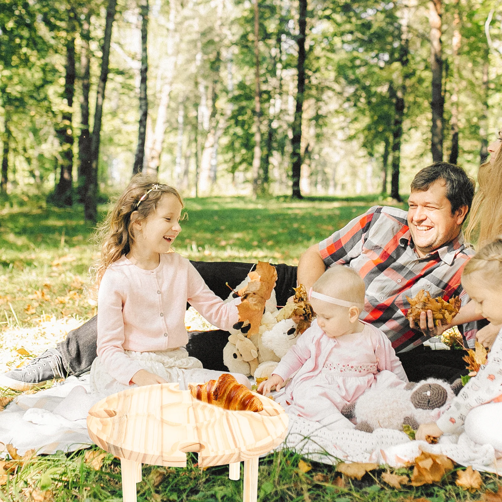 

Wooden Wine Table Portable Outdoor Picnic Dining Table Wine Glass Bottle Snack Holder Compact Design Serving Desk