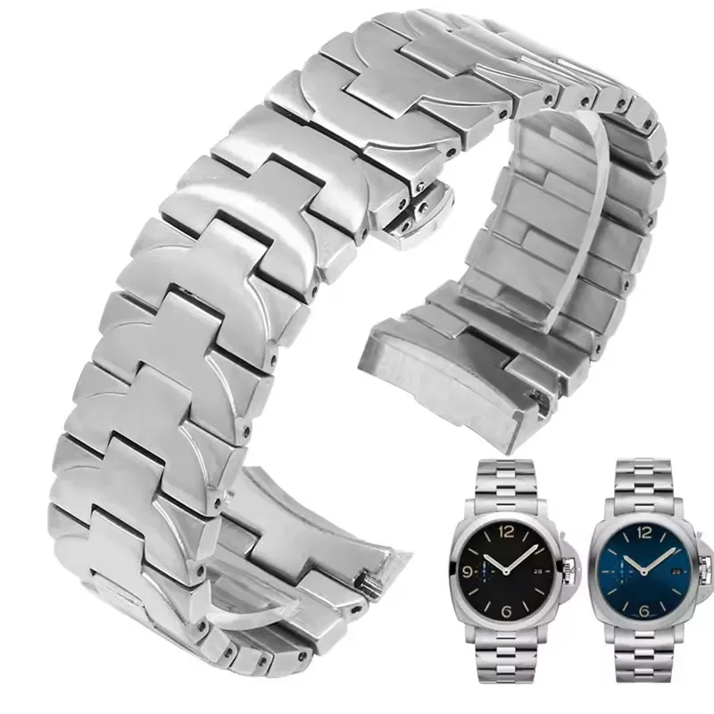 For Panerai Luminor Series Silver 24mm 22mm Pam441111 Anti-Rust Outdoor Business Men Solid Stainless Steel Watch Strap