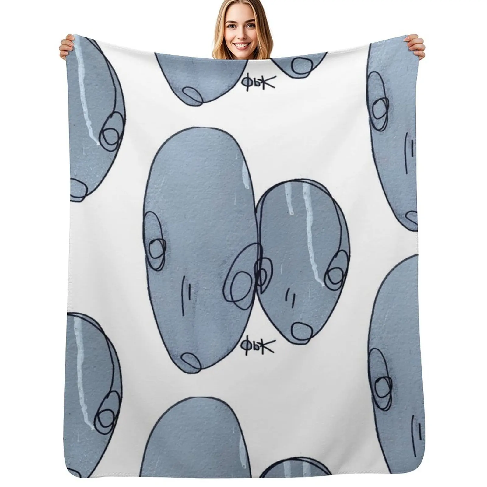 Twins - Hand Drawn Wall Print over Paint Pen Throw Blanket Flannel Fleece Soft Warm Throw Blanket