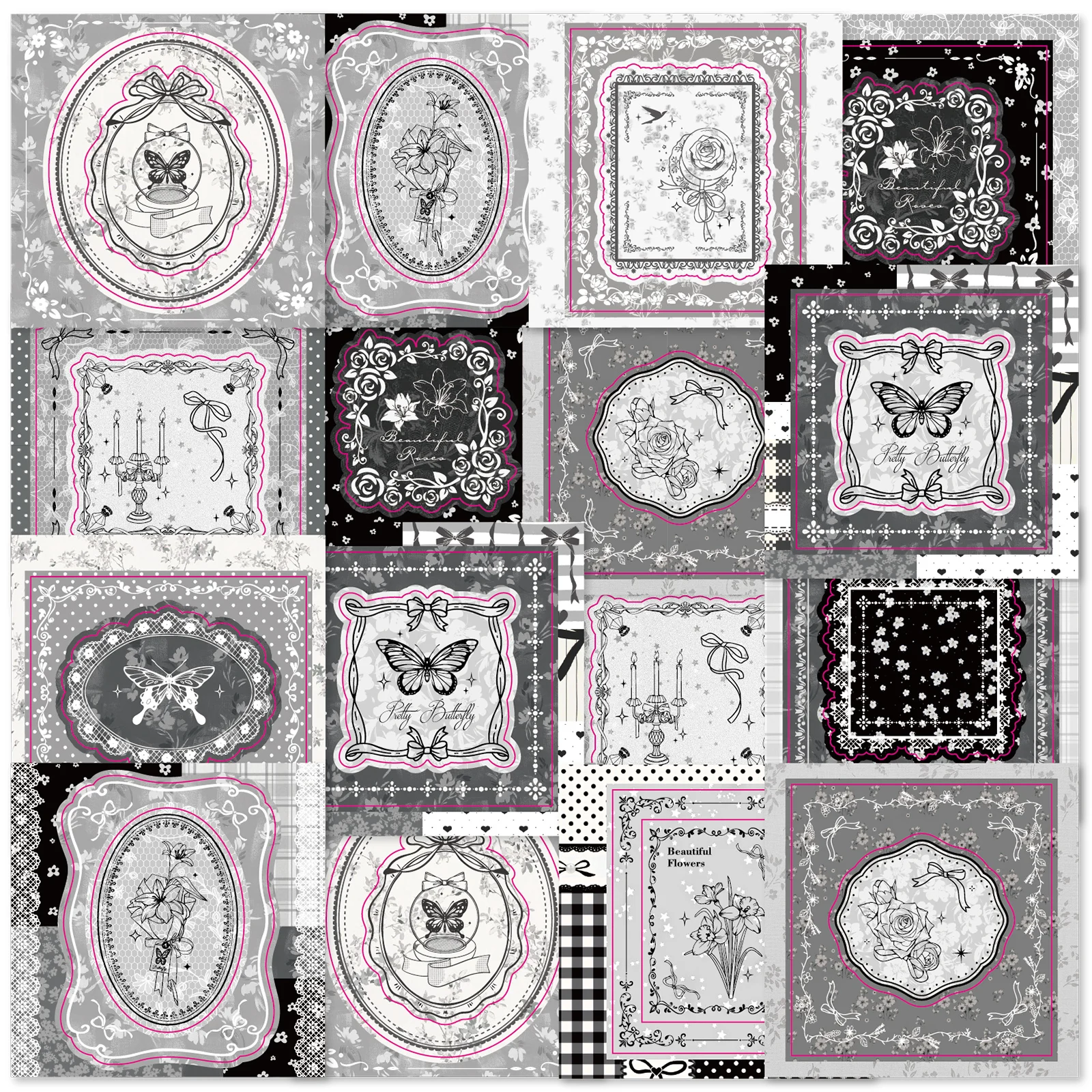 Etori Life 20Pcs Dark Retro Photo Frame Sticker Pack Lace Pattern Butterfly DIY Journaling Collage Handmade Greeting Card Album Inner Page Decoration Stickers Suitable for Laptop, Phone Back, Diary, Postcard and Envelope, Helmet and Bicycle, Scrapbook Supplies, Office Decoration Supplies, Retro Aesthetics, School Supplies, Halloween, Party Decoration, Gift for Friends
