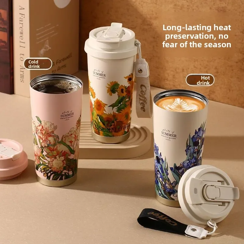 

Thermos Cup Coffee Girls' New High-value Double Drink Cups Lily of The Valley Gift Water Bottle，Convenient, in Car
