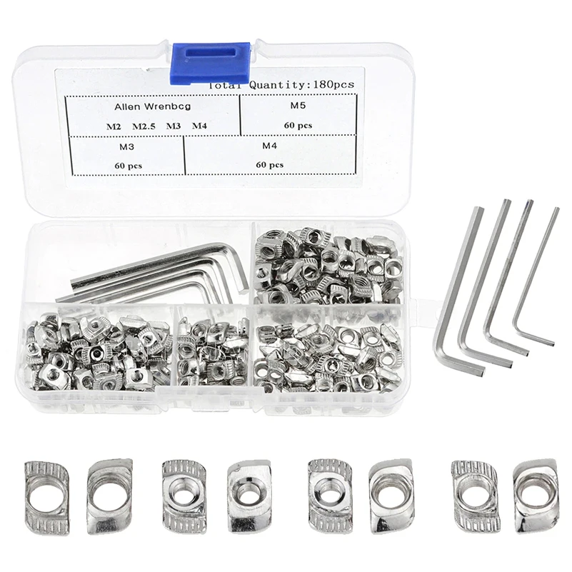 184pcs/Set M3 M4 M5 Drop in T-Nut Set with Wrench forCNC DIY Wooding Machanice 2020 Aluminum Profile