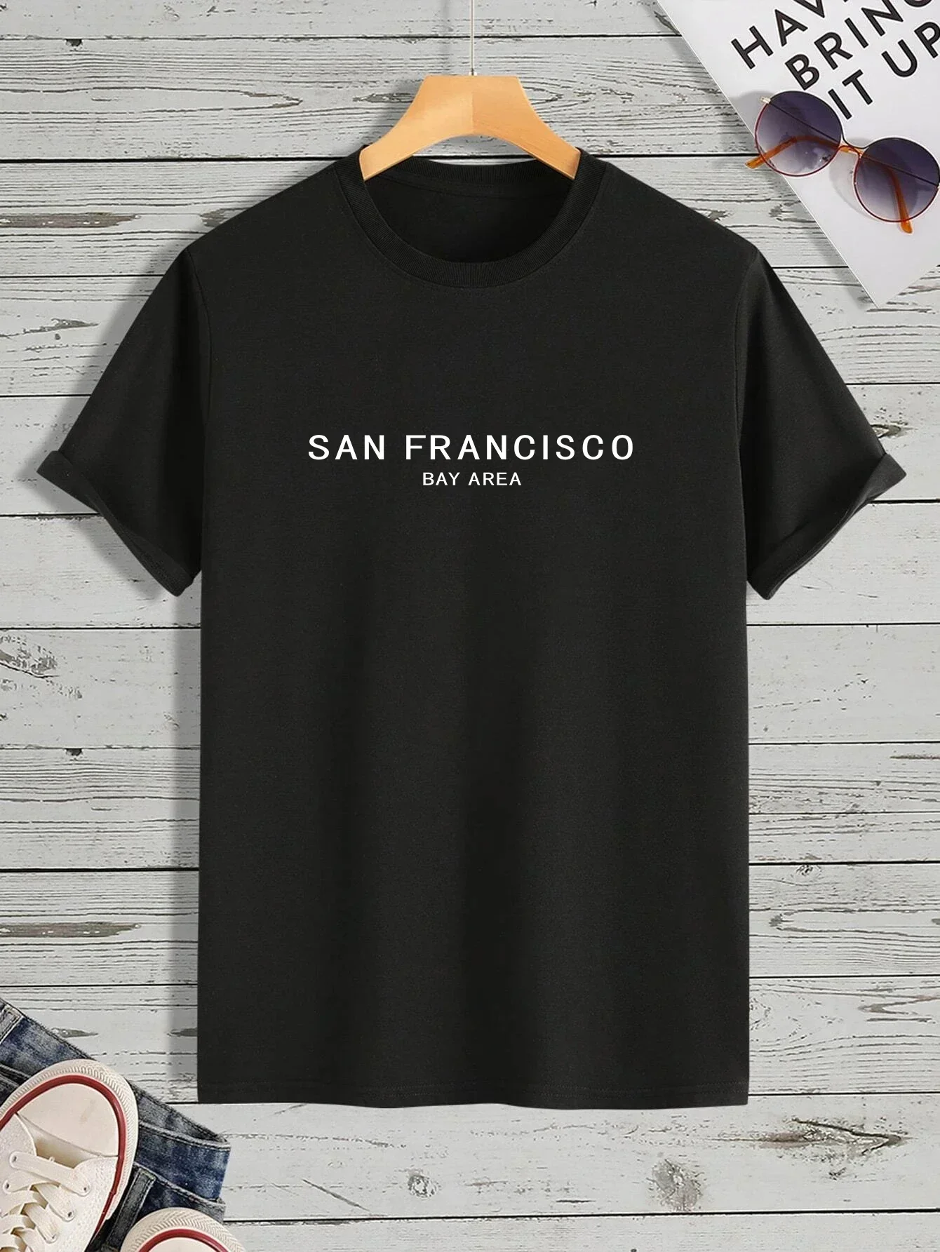 Summer Oversized Loose Tee San Francisco Bay Area Men Casual Trendy Graphic Print Comfortable Crew Neck Short Sleeve T-shirts,