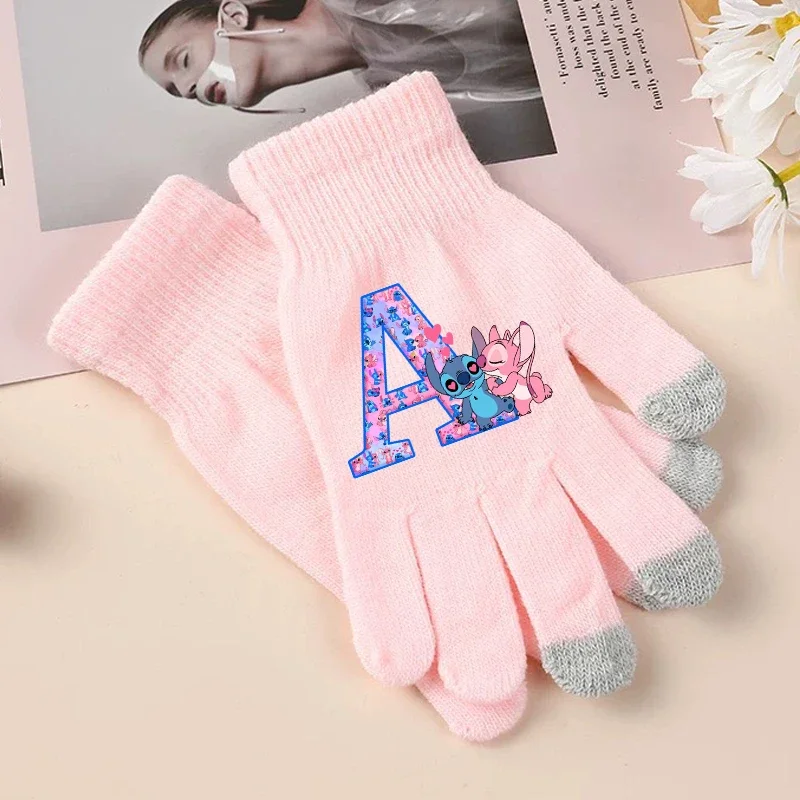 Stitch Angel Cute Gloves Girls Disney Anime Letter A-Z Screen Gloved Kids Winter Warm Fashion Accessories Children Birthday Gift