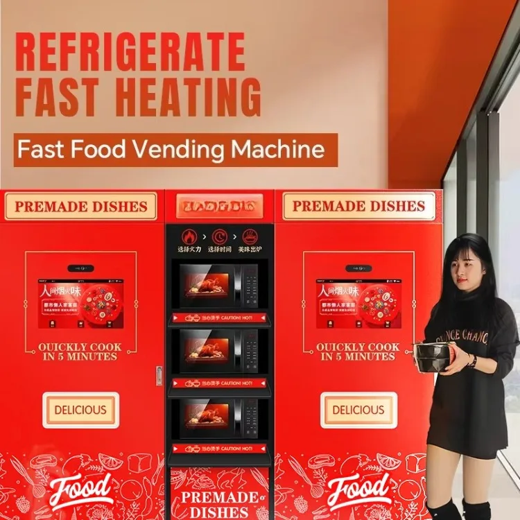Meal Lunch Box Soup Hot Food Vending Machine With Elevator System QR Code Credit Card Payment Maquina Expendedora