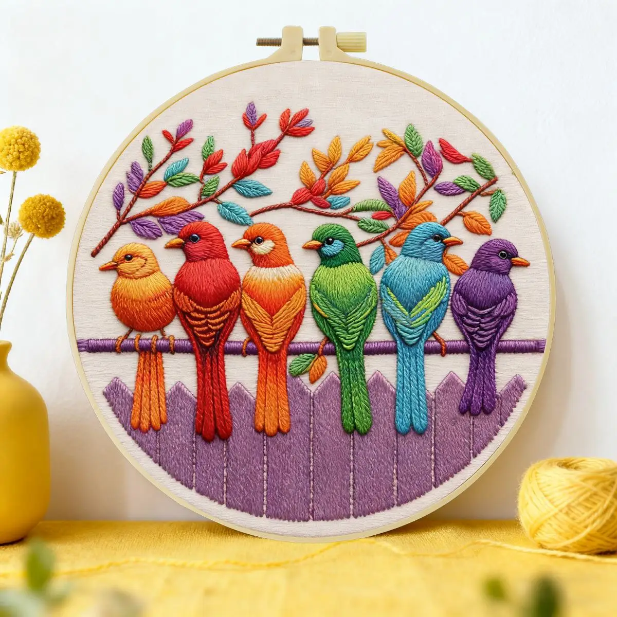 

1pc 20X20CM/15X15CM 7.87/6.3inch Colored birds Embroidery Starter Kit DIY kit DIY embroidery kit manualidades Set for Beginner