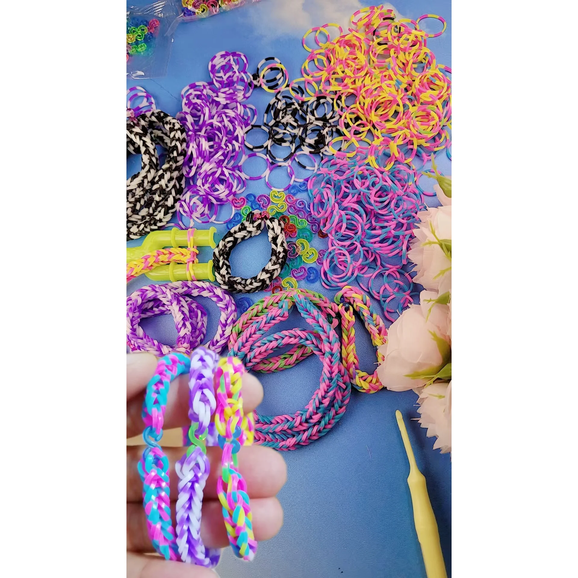 مجموعة أدوات سوار قوس قزح DIY، أربطة مطاطية للسوار، مجموعة ألعاب يدوية لسوار الصداقة DIY للفتيات #4