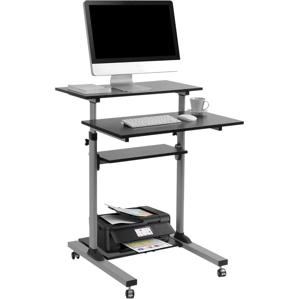 

Rolling Desk for Laptop - Standing or Sitting Mobile Computer Cart with Wheels, Black