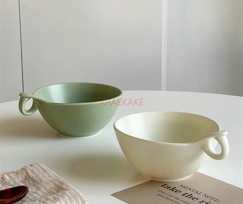 300ml Ceramic Salad Plate Breakfast Bowl Cup Oat Yogurt Bowl Fruit Bowl with Grab Noodle Bowl