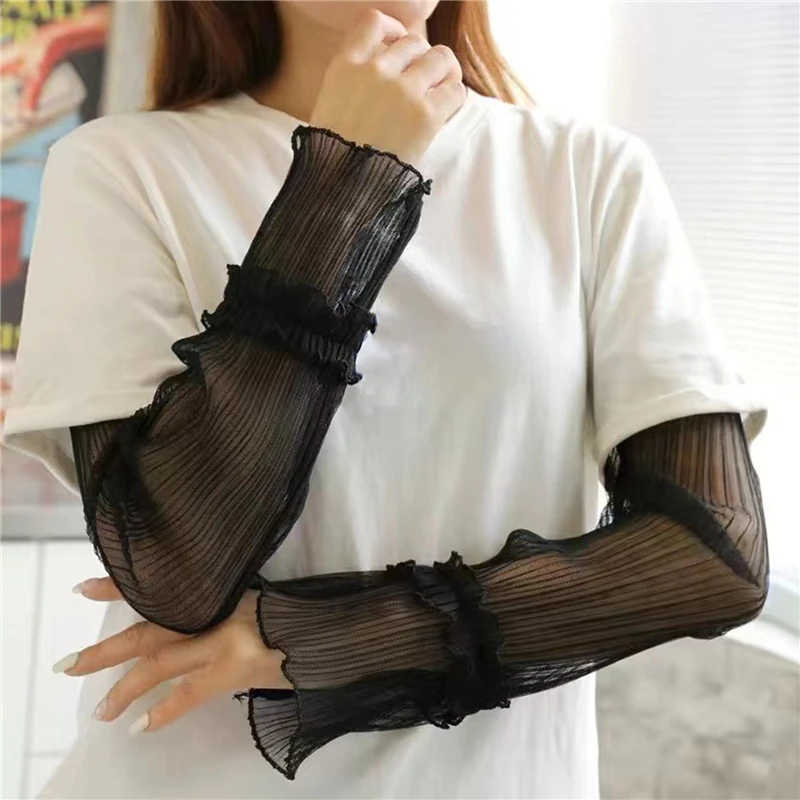 Multi-functional Lady Sunscreen Gloves Ice Silk Sleeves Thin Summer Essential Tool Long UV Resistant Lace Driving Arm Protection