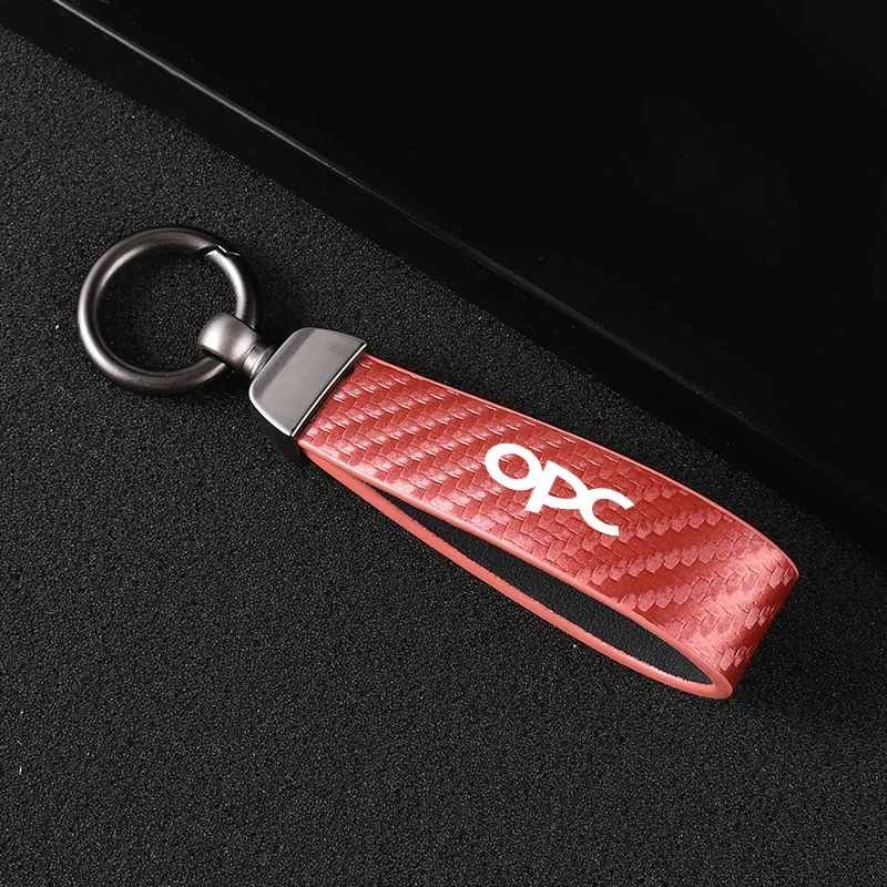 Car Carbon Fiber Leather Rope Keychain Key Ring for Opel OPC Car Accessories