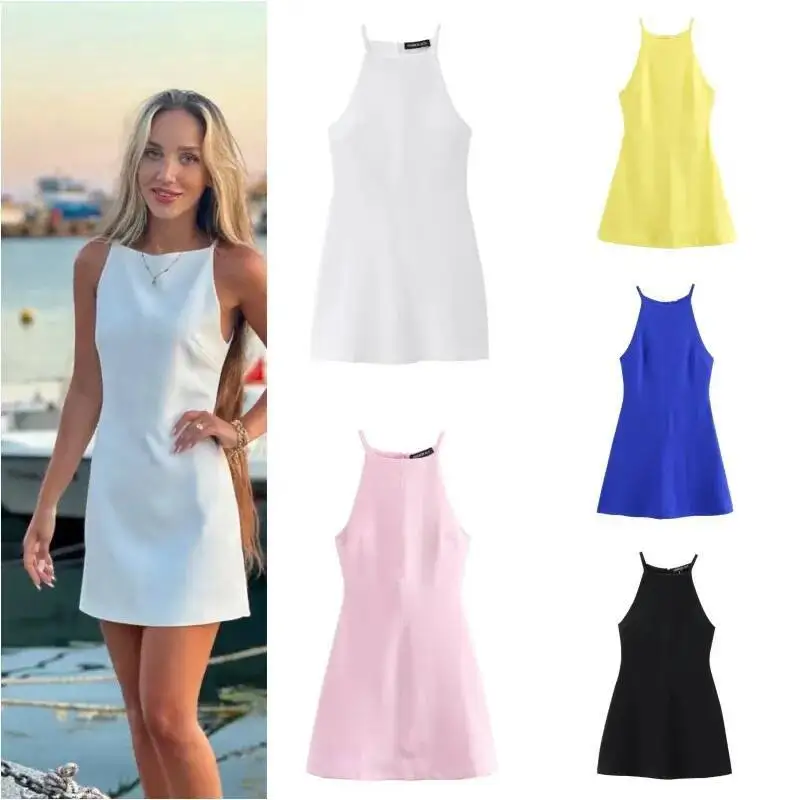 

Interlock Halter 2025 New Sexy Sleeveless A-Line Fitted Dress Is Made Of Stretchy And Flexible Knitted Fabric