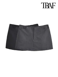 TRAF-Women's Fashion Shorts Skirts With Pockets, Mid Waist, Zipper Fly, Female Skort, Mujer