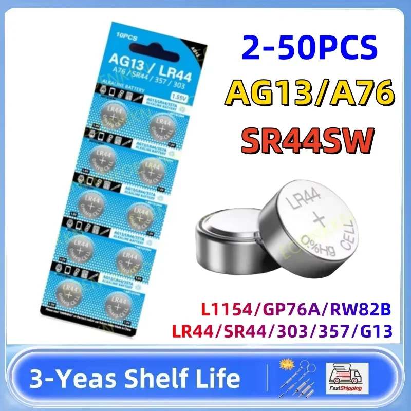 2-50pcs LR44 Batteries AG13 Button Cell Battery 1.5V 357 SR44 LR1154 Button Coin Batteries L1154 Battery for Watch Toys Remote