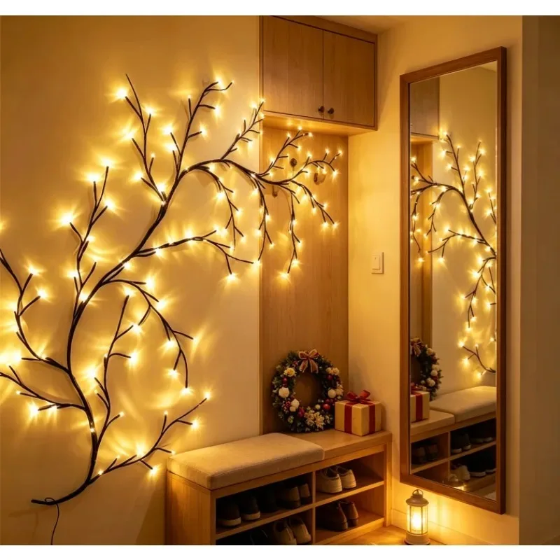 96 LED Willow Vine Tree Branch Lights Flexible DIY Wall Decor Lamp 8 Lighting Modes Warm White for Bedroom Home Decoration