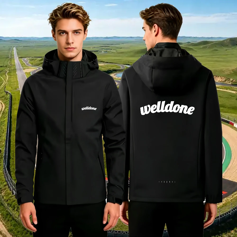 

Men's Jacket with Welldone Print Waterproof Hooded Windbreaker with Removable Hood,Outdoor Casual Sports Coat for Trekking,S-3XL