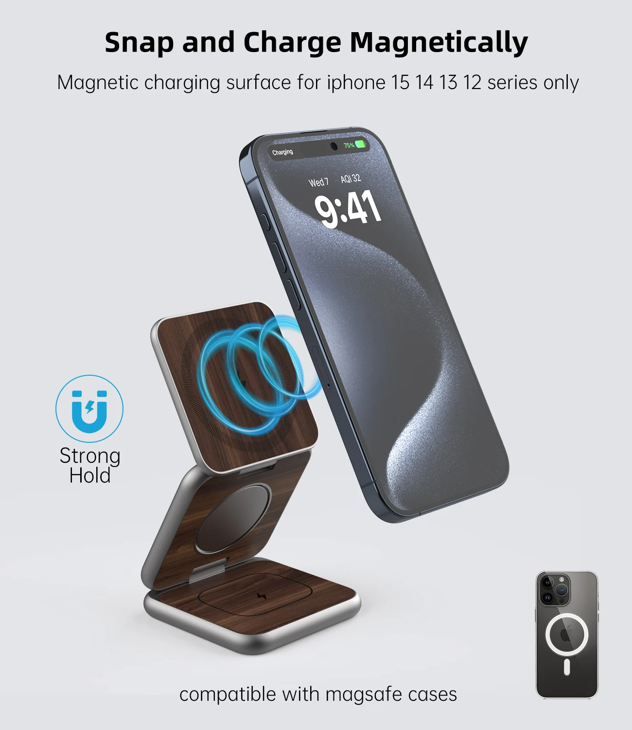 KUXIU X40 Foldable Magnetic Wireless Charger,Aluminum Alloy Charging Station for iPhone15 14 13 12 , for AirPods 3/2/Pro,iWatch9