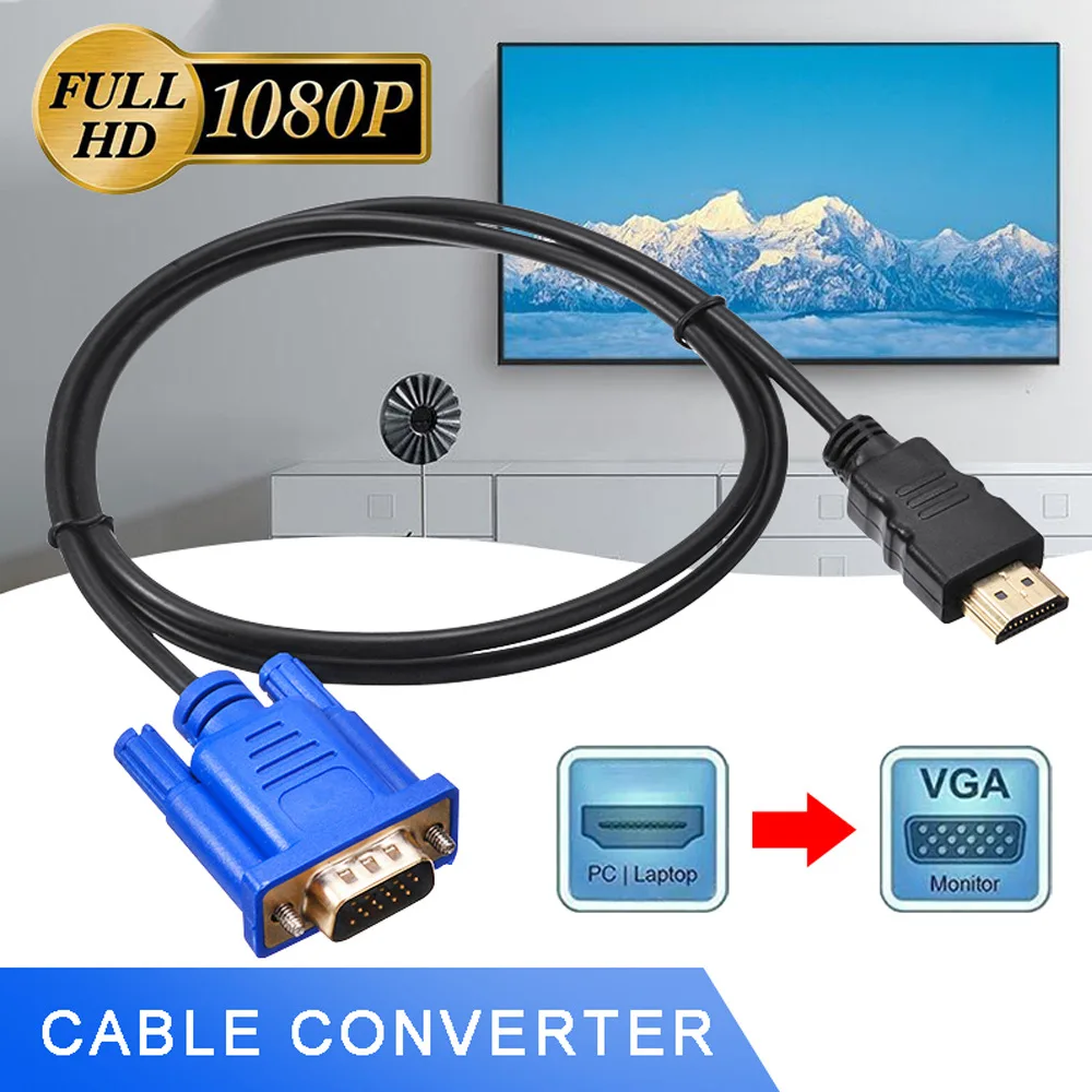 

Professional HDMI To VGA Cable Male to Male 1.8m 1080P AV Adapter Cord 24K Gold-plated Video Converter For Display Output PC TV